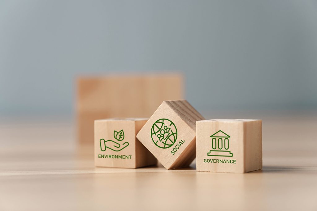 wooden bricks with ESG signs